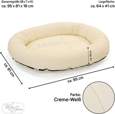 Wallace & Jones | Преміум лежанка для собак Болтон, 63x50 см, штучна шкіра, для маленьких собак, з прихованою блискавкою, миється, не слизька, (95 x 81 см, кремово-білий)