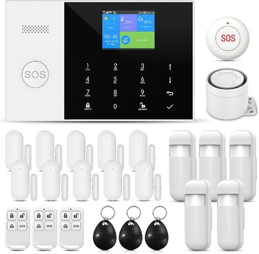 PGST GSM/WiFi сигналізація для квартири з сиреною 120 дБ, інтелектуальним керуванням, LCD-дисплеєм, голосовим сповіщенням, для дверей, вікон, гаража, будинку, комплект