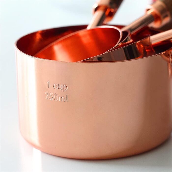 FBHappiness 8-Piece/Charge Stainless Steel Measuring Spoon Set with Walnut Wood Handle, Copper Measuring Cup Set for Baking and Cooking (Color: A, Size A