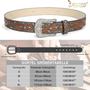 Стильний шкіряний ремінь Western JasGood для жінок та чоловіків, коричневий, 110 см (талія 86-95 см)