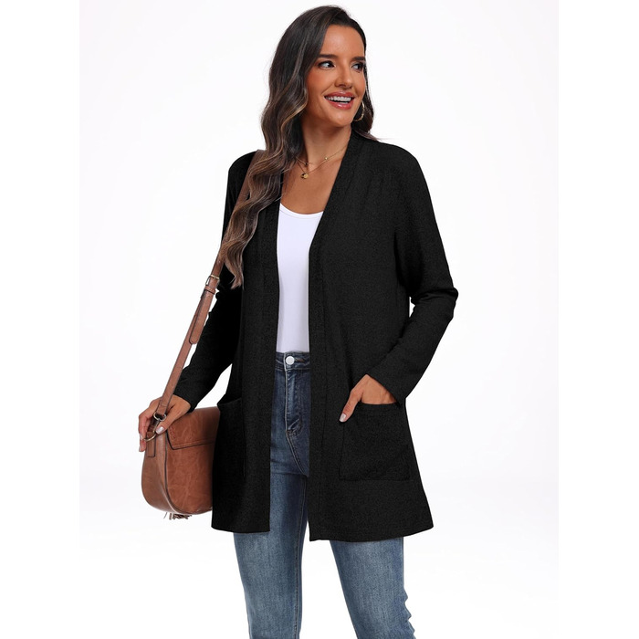 Жіночий в'язаний кардиган QIXING з кишенями | Елегантний, зручний та теплий | Зелений (XL, Чорний)