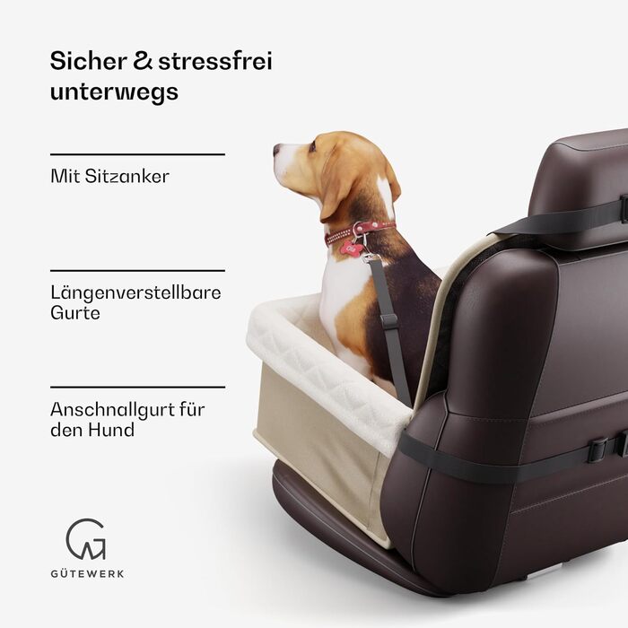 Автокрісло для собак Gütewerk: міцне, для середніх та маленьких собак, з безпечною шлейкою