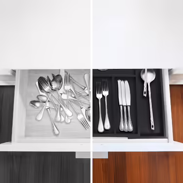 Relaxdays Extendable Cutlery Box, Bamboo, HBT: 5 x 30.5-49 x 46 cm, 5-7 Compartments, Cutlery Insert for Drawers, Black, 1 Piece