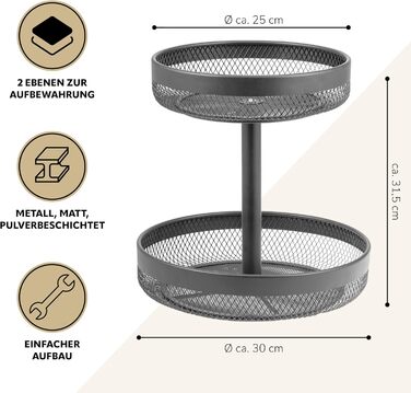 Двоярусна кругла підставка для фруктів та хліба Eluno, металева, сіра