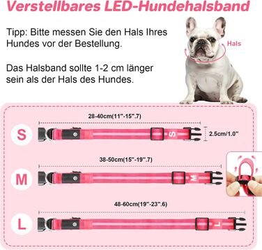 Світлодіодне нашийник для собак Feycig - USB, водонепроникний, 3 режими, регульований, для малих, середніх та великих собак (Рожевий, L(48-60см))