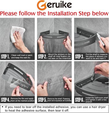 GERUIKE Shower Shelf Shower Caddy Corner No Drilling Shower Basket Wall Mount Adhesive Pad Gray Matte Aluminum 2 Pack Shower Gel Shampoo Holder Corner Shelf Corner Rack for Shower Bathroom Kitchen
