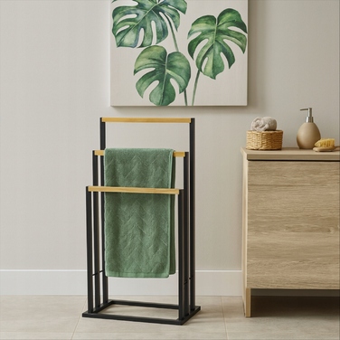 Стійка-вішак для рушників у стилі лофт, 3 рівні, чорний бамбук, органайзер для ванної кімнати