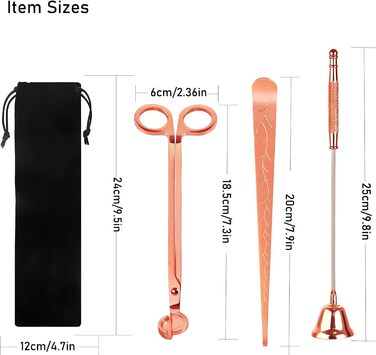KOAKOMI Candle Accessory Set, Wick Trimmer, Candle Snuffer, and Wick Dipper for Candles, Aromatherapy Lovers, Gift, Stainless Steel Candle Care Set (Rose Gold, 4 Pieces with Lighter)