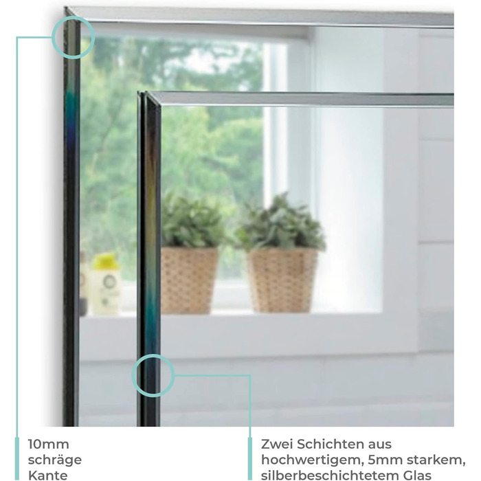 Сучасний прямокутний дзеркало для ванної кімнати 50x40 см, стильний дизайн, з круглими кутами, кріплення на стіну