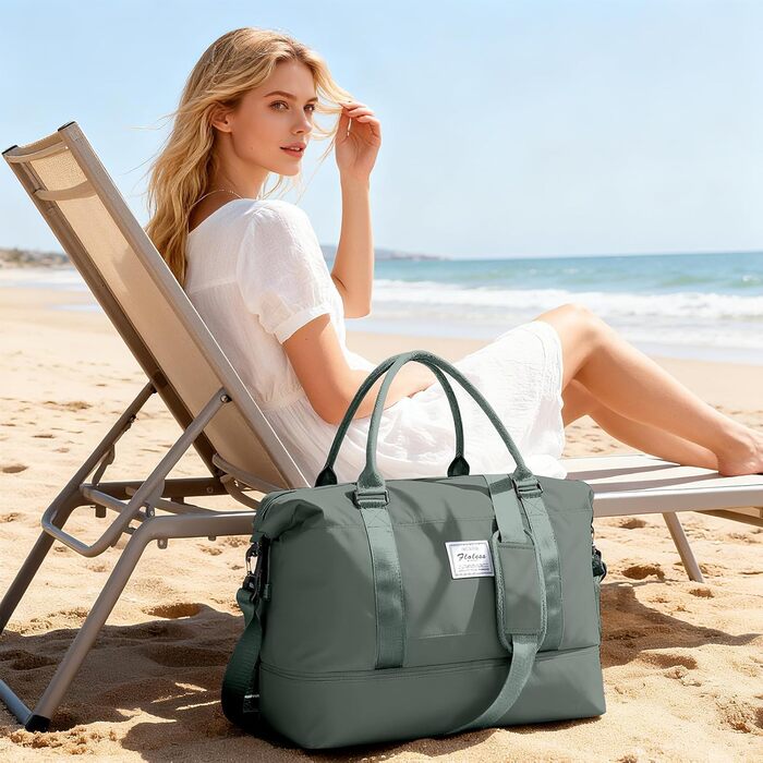 Спортивна сумка для жінок Easyjet 45x36x20 (32L) - водонепроникна дорожня сумка, фітнес-сумка з відділенням для взуття, сірий/армійський колір