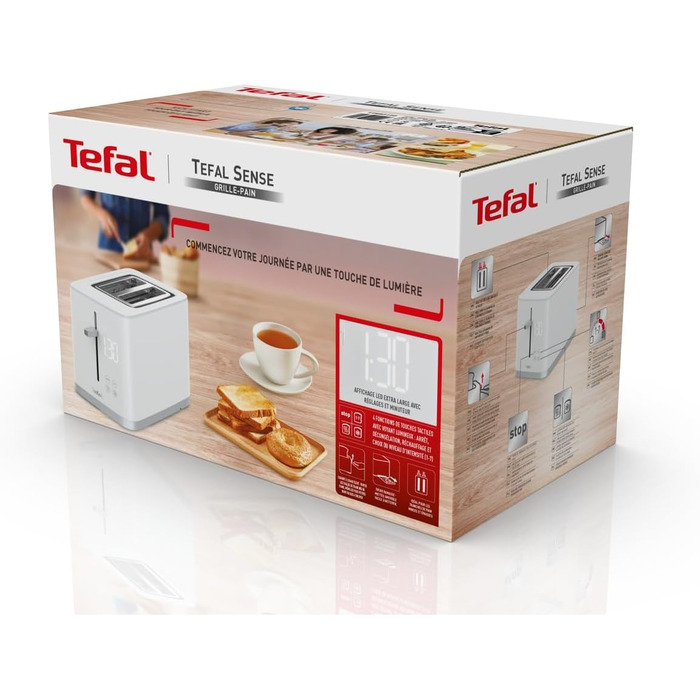 Tefal TT6931 Sense Toaster | 7 Browning Levels | Digital Display | Countdown Timer | Reheat/Defrost | Crumb Tray | Stop Button | White Single