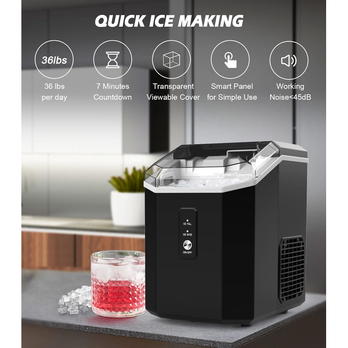 Машина для приготування кубиків льоду Ice Maker - 2L, чорна, з LED-дисплеєм, лопаткою та кошиком. Швидке приготування льоду за 6 хвилин.