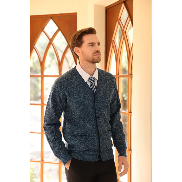 Чоловічий в'язаний кардиган Allthemen з V-подібним вирізом, з підкладкою та ґудзиками, грубий в'язаний светр, тепла перехідна куртка для чоловіків (4XL, сірий+блакитний)