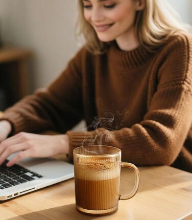 Набір з 4 чашок капучино 350мл, скляні, з рифленням, для лате/капучино/напоїв/кави/чаю - золоті