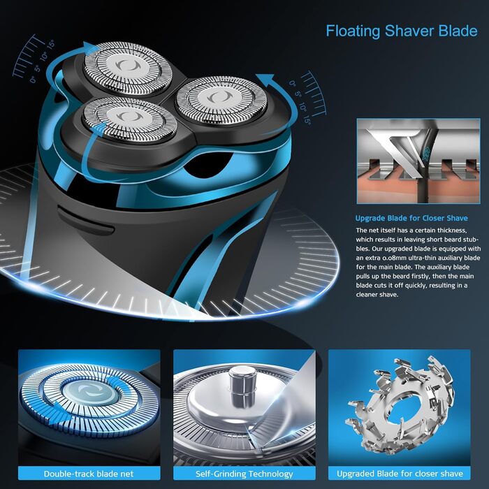 Електричний чоловічий голчастий бритва з 3 змінними насадками, для сухого та вологого гоління, з висувним тримером, LED дисплеєм, 99 хв роботи, у кейсі
