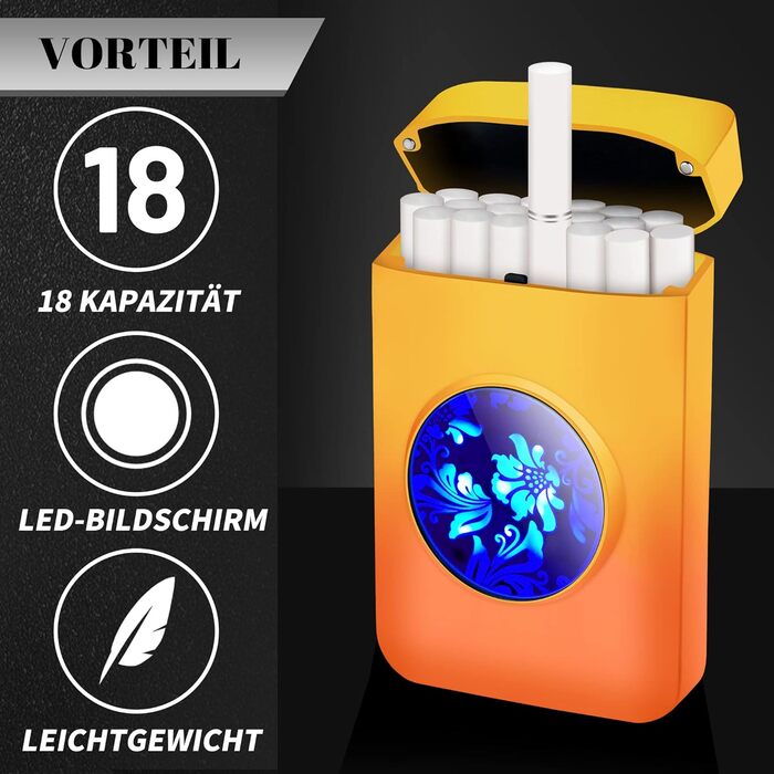 Вишукане екіпірування для курця: тютюнониця Lafagiet XL666 з запальничкою, вміщує 18 сигарет King Size, LED-дисплей, подарунок на День батька