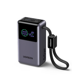 Power Bank UGREEN 10000mAh 55W з вбудованим кабелем, PD 45W, Mi Turbo Charge для Xiaomi, сумісний з iPhone 15/16/17 (Сірий)