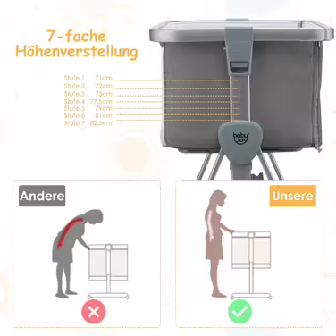 COSTWAY 2-in-1 Side Sleeper Bed & Travel Bed, Folding, Baby Cot with 7-Level Adjustable Height, Portable Baby Bed with Safety Belt, Mesh Windows, Mattress, Under-Bed Basket & Wheels (Dark Grey)