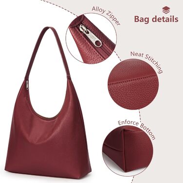 Сумка жіноча KALIDI Shopper з PU шкіри, велика, вінтажна Hobo сумка через плече, бордового кольору для роботи, навчання, повсякденного використання