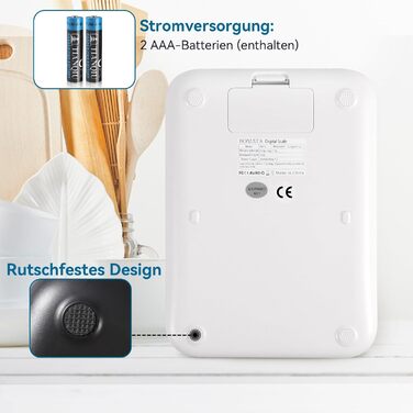 Кухонні ваги BOMATA, цифрові, 5 кг, точність 0,1 г, з підсвічуванням, платформа з нержавіючої сталі, білий колір