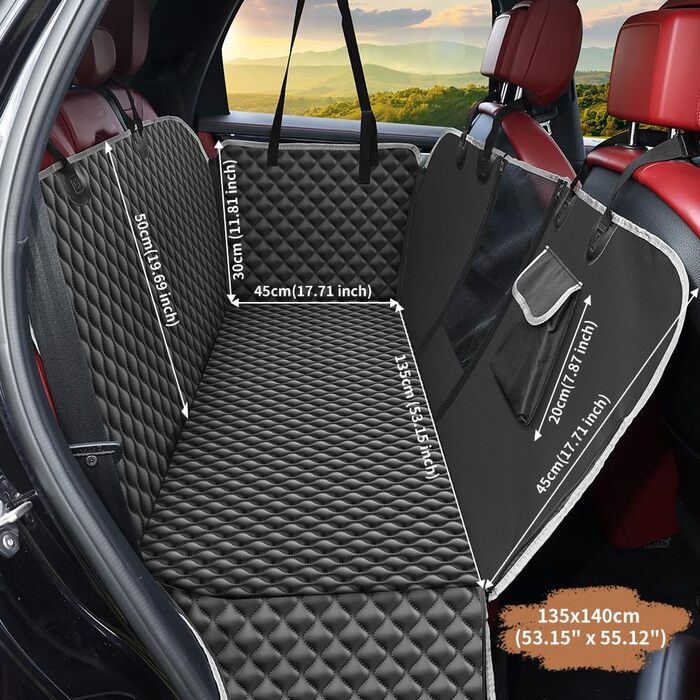 KYG Car Seat Dog Cover - Waterproof & Non-Slip Back Seat Protector with Window - 135x140cm