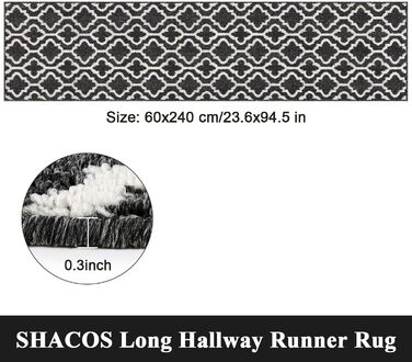 Придверний килимок SHACOS протибрудовий, протиковзкий, 60x240 см, чорний — для входу, коридору, тераси та саду, можна прати