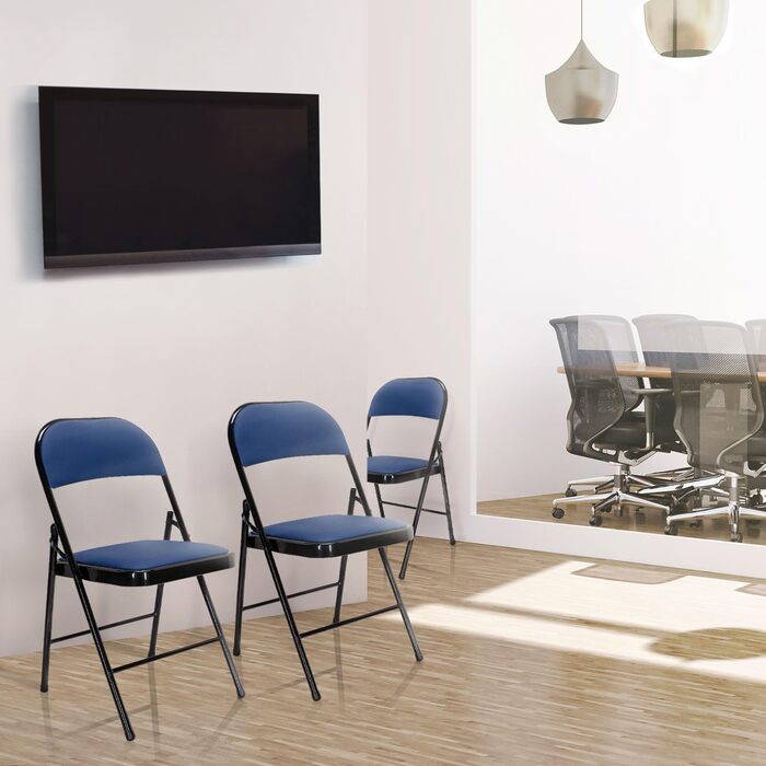 Складний офісний стілець hjh OFFICE 803002 TUDELA, синій, штучна шкіра, до 130 кг, м'яке сидіння, для відвідувачів