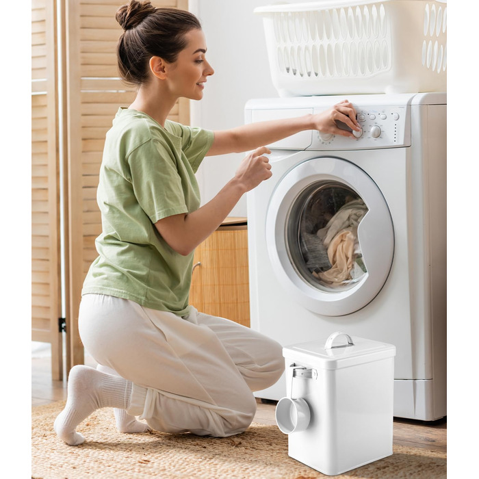 Контейнер для порошку 6.5L, металева коробка для прального порошку з дозатором, контейнер для корму для собак, котів, кавових зерен, білий