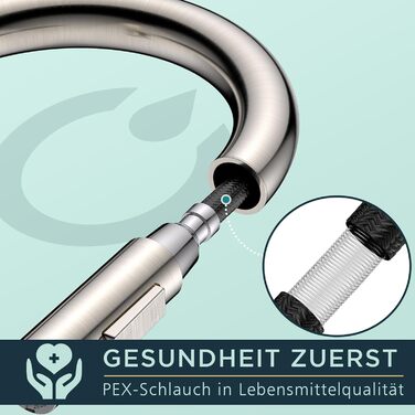 Змішувач кухонний FORIOUS чорного кольору з висувною лійкою, поворотний на 360°, нержавіюча сталь