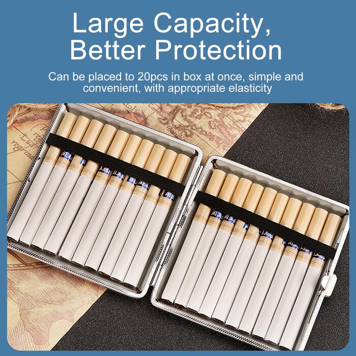 Чохол для сигарет на 20 сигарет, чорний, з кліп-застібкою, PU шкіра, 10 x 9.5 x 1.9 см