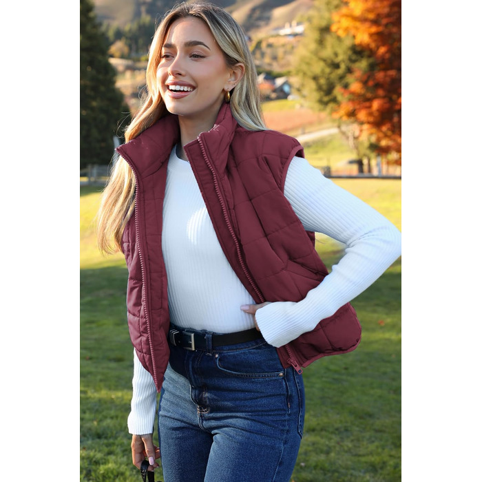 ZEAGOO Жилет чоловічий короткий степваний, легкий, на осінь/зиму, з кишенями (M, Бордовий)