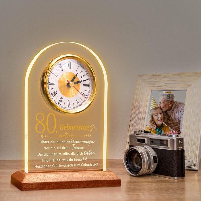 OkiyiD 80th Birthday Gifts for Women, Special Birthday Gift - Quartz Table Clock, Cool Gift Ideas, Decoration for Couples, Parents, Grandparents (80th Birthday)