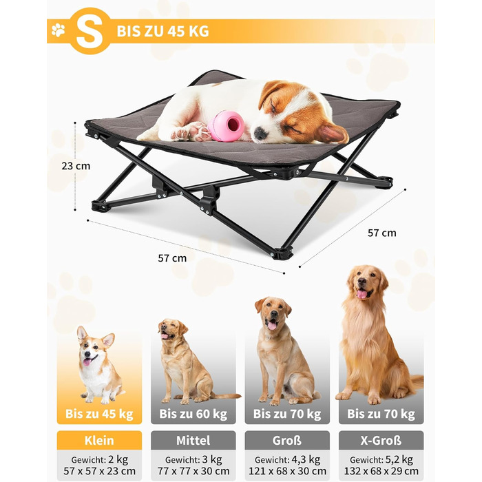 КінгКемп Лежанка для собак, піднята лежанка для домашніх тварин, Outdoor, чорна, 57 x 57 x 23 см