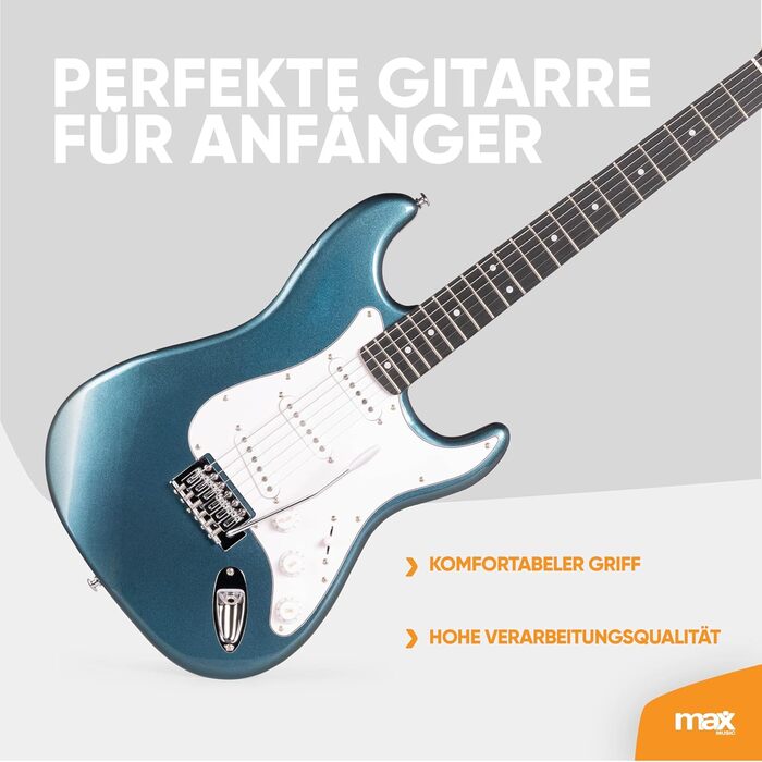 Електрогітара Max GigKit: Комплект з підсилювачем 40 Вт, аксесуарами та чохлом (4/4, блакитний)