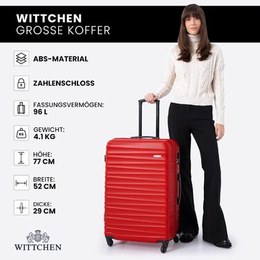 Валіза на колесах WITTCHEN Groove Line L (червона) з ABS-пластику, велика, для авіаперельотів (Lufthansa/Eurowings/Ryanair), з кодовим замком та 4 спіннерами