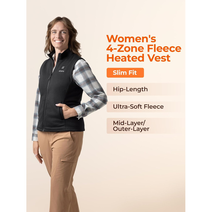 Обогрівальна жилетка OROORO для жінок, флісова, з Powerbank, чорна, XL