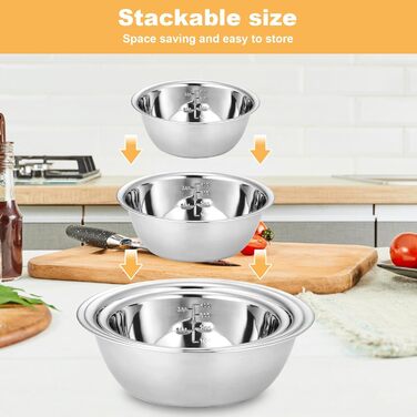 Набір з 5 штук містких металевих чаш GBACHOOSE: 0.58L, 0.9L, 1.6L, 2.05L, 2.6L. Ідеально підходять для приготування, змішування, подачі та зберігання. Зручні, стійкі, легко миються.