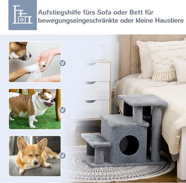 Сходинка для собак PawHut з 3/4 сходинок, 66 см, з гніздом для сну, м'ячиком, для котів та собак середніх порід, сірого кольору