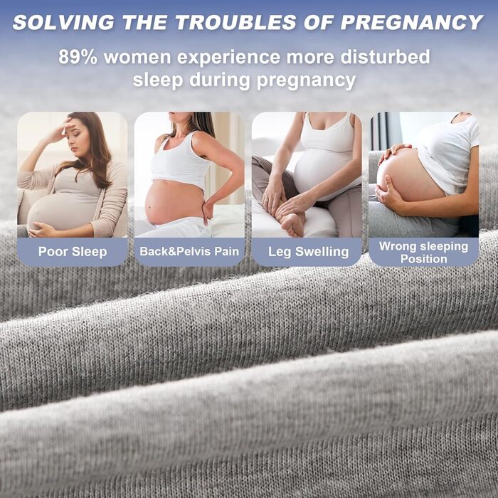Подушка для вагітних Avmvnvc U-подібної форми, велика, для сну на боці, знімний чохол з джерсі (сірий)