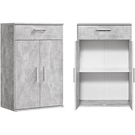 Multipurpose cabinet 60cm wide with drawers 'The Practical', small office cabinet or filing cabinet, also suitable as a shoe cabinet or storage cabinet in 60x90x34 cm (W/H/D) in White (Height 90CM, Concrete Look -92)