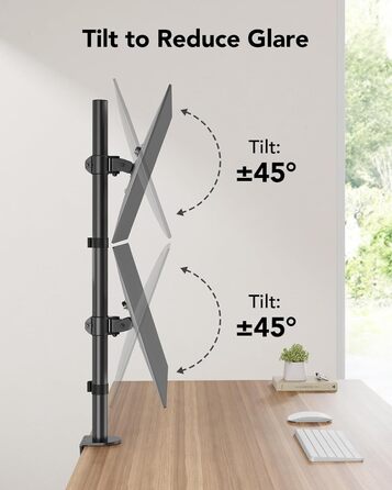 Підставка для монітора HUANUO, 2 монітори, вертикальна, регульована висота, для моніторів 17-32 дюймів, підтримує до 8 кг