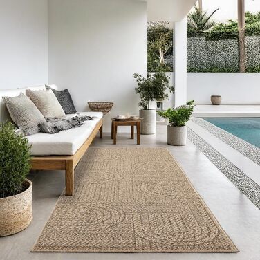 Килим Kansas - стильний килим у стилі джуту, ідеальний для вітальні, їдальні та коридору, легко чиститься, стійкий до погодних умов для використання в приміщенні та на вулиці, розмір приблизно 60 x 180 см, натуральний колір