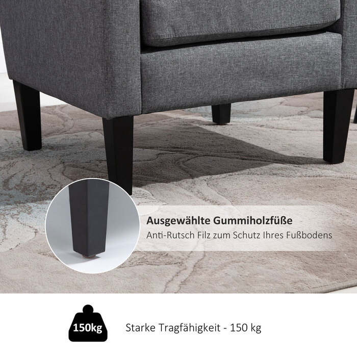 HOMCOM Armchair Single Chair with Cushion, Wooden Feet, Linen Fabric, Light Grey, 66x72x74cm | Aosom