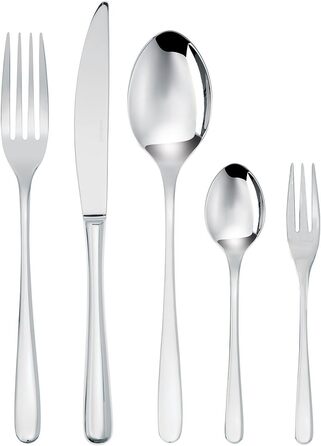 Sambonet Taste 52553-N2 - Stainless Steel Monoblock Dinnerware Set 18/10, for 12 people, 60 pieces: 12 forks, 12 spoons, 12 knives, 12 teaspoons, 12 dessert forks, dishwasher safe