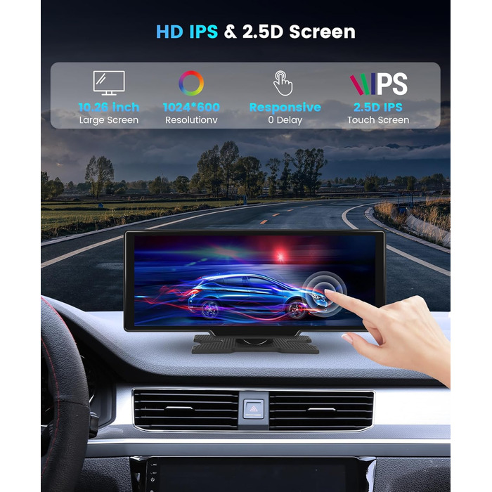 10,26-дюймовий автомобільний CarPlay/Android Auto радіоприймач з IPS-екраном, Bluetooth, навігацією, Mirror Link, підтримкою Siri/Google, TF/AUX-входом