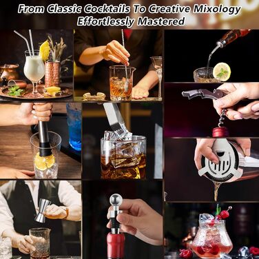 Набір для коктейлів 12 шт. з нержавіючої сталі 750 мл з підставкою з бамбука та книгою рецептів, набір шейкерів для коктейлів, подарунок для чоловіків та жінок (домашній бар, вечірка, весілля), сріблястий