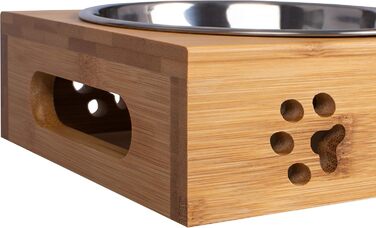 Станція для годування домашніх тварин LAUBLUST: підставка для мисок з бамбука, 2 нержавіючі миски | для собак та котів, розмір 31 x 15 x 6 см | M