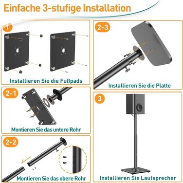 Підставка для акустики ELIVED, 808 мм, зі скляною основою, для сателітної та поличкової акустики, з інтегрованим кабелепроводом, 10 кг, 1 шт.