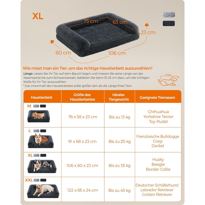 Feandrea FluffyHug Dog Bed, Plush, Dog Blanket Sofa, Sofa Protector Dog, Dog Cushion, Size M, for small and medium-sized dogs, 80 x 75 x 16 cm, PGW221G02 (L 110 x W 95 x H 18 cm, Dark Grey)