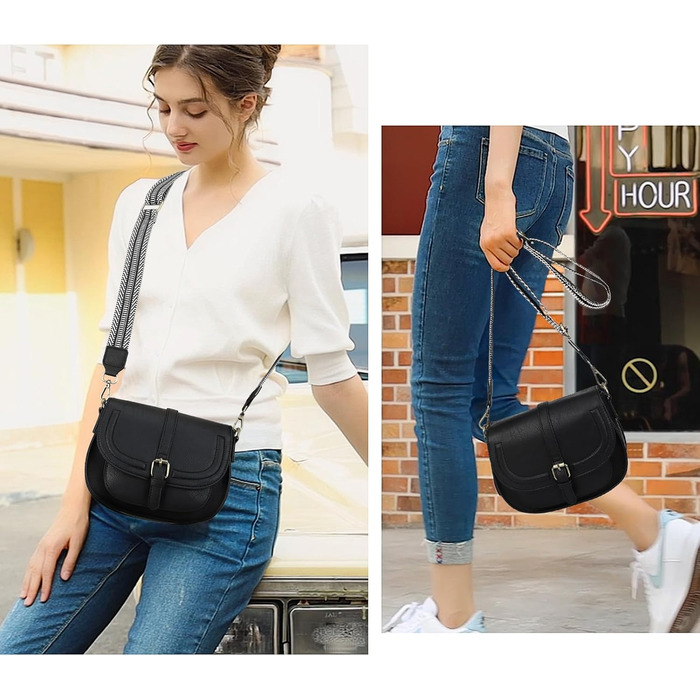 Сумка жіноча AFKOMST через плече, чорна, зі шкірозамінника PU, з регульованим знімним ремінцем